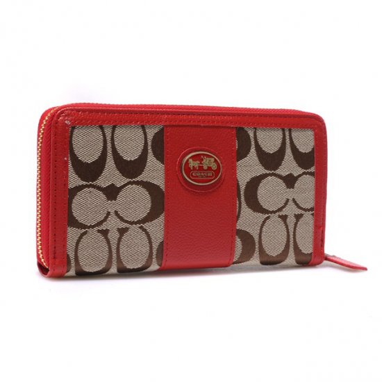 Coach Zippy In Signature Large Red Wallets BLS - Click Image to Close